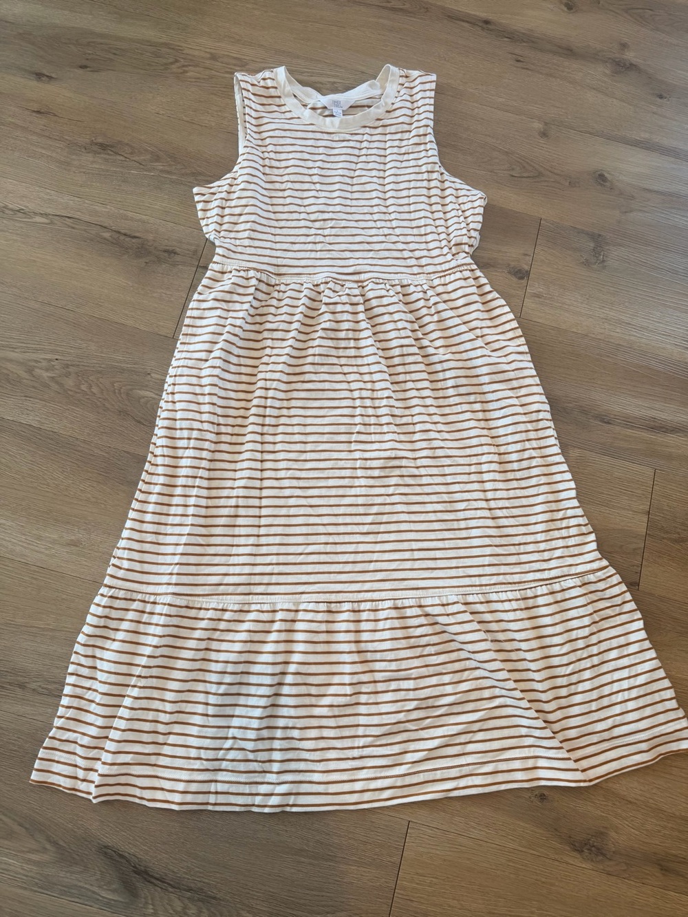 100% cotton striped t-shirt dress. Modest. Comfy, casual. Time & Tru